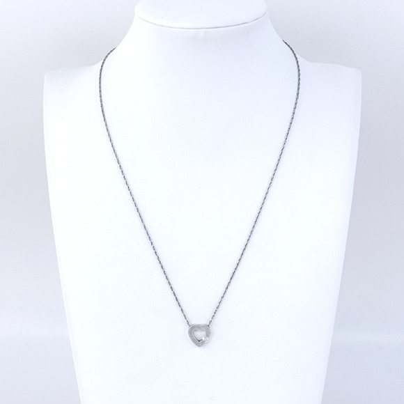 Vintage Sterling Silver 925 Cubic Zirconia Heart Pendant Necklace 17" - Picture 1 of 5